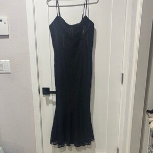 Lulu's Black Lace Midi Dress- Trumpet